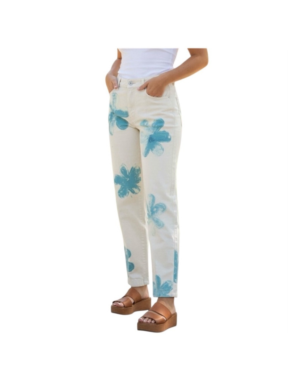 Free People Floral Tapered Leg Pants Size 0 Cream Combo Bohemian